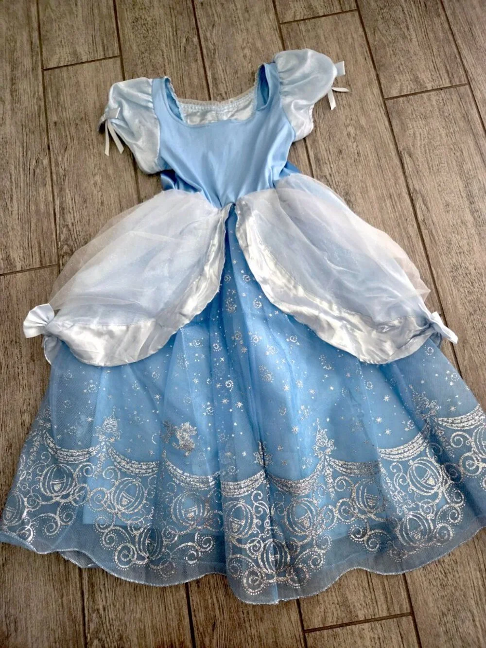 Disney Store Cinderella Princess Costume Dress Blue Sparkle Girls Size S 5/6